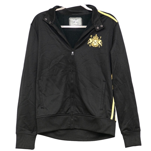 Vintage Y2K Express Lion Crest Black and Gold Zip Up Jacket "Racing Stripes" - Picture 1 of 5